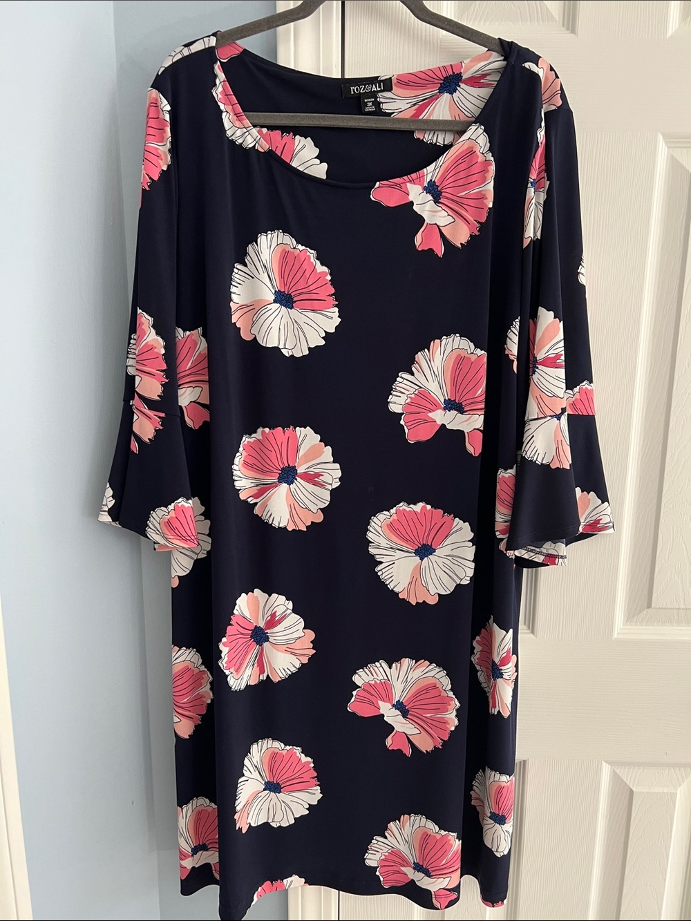 Roz & Ali Navy Midi Dress with Pink and White Floral Print